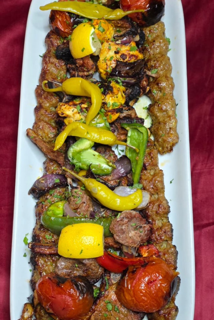 Ziba Restaurant’s Mixed kebab platter with saffron rice, side salad, sauce, and flatbread in 
Dunfermline